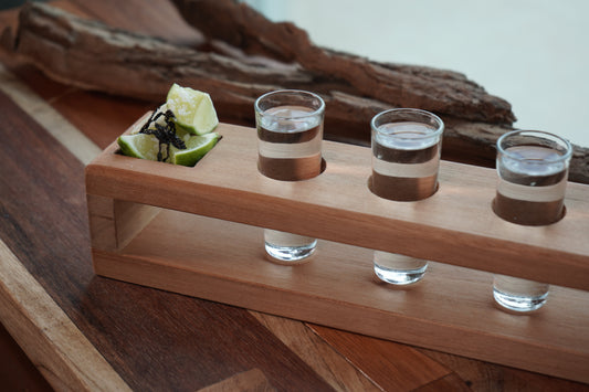 PORTA TEQUILEROS DE MADERA - 4 SHOTS