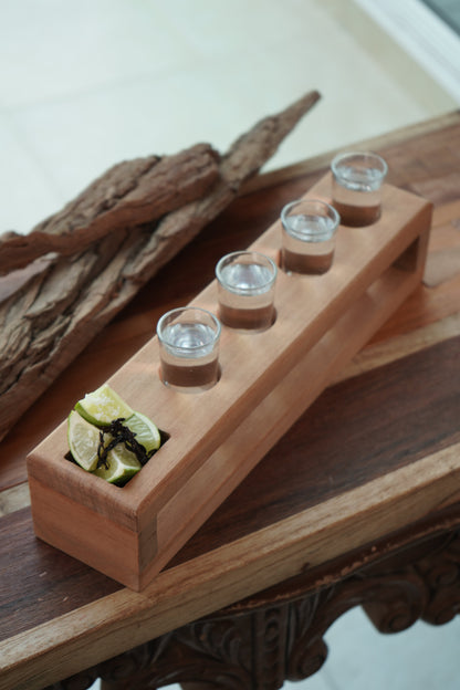 PORTA TEQUILEROS DE MADERA - 4 SHOTS